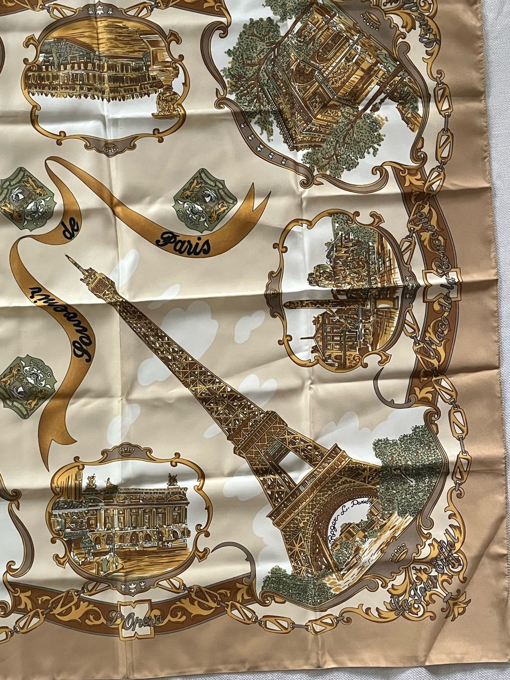 Vintage Made In Italy Souvenir De Paris Eiffel Tower Square Scarf Baroque